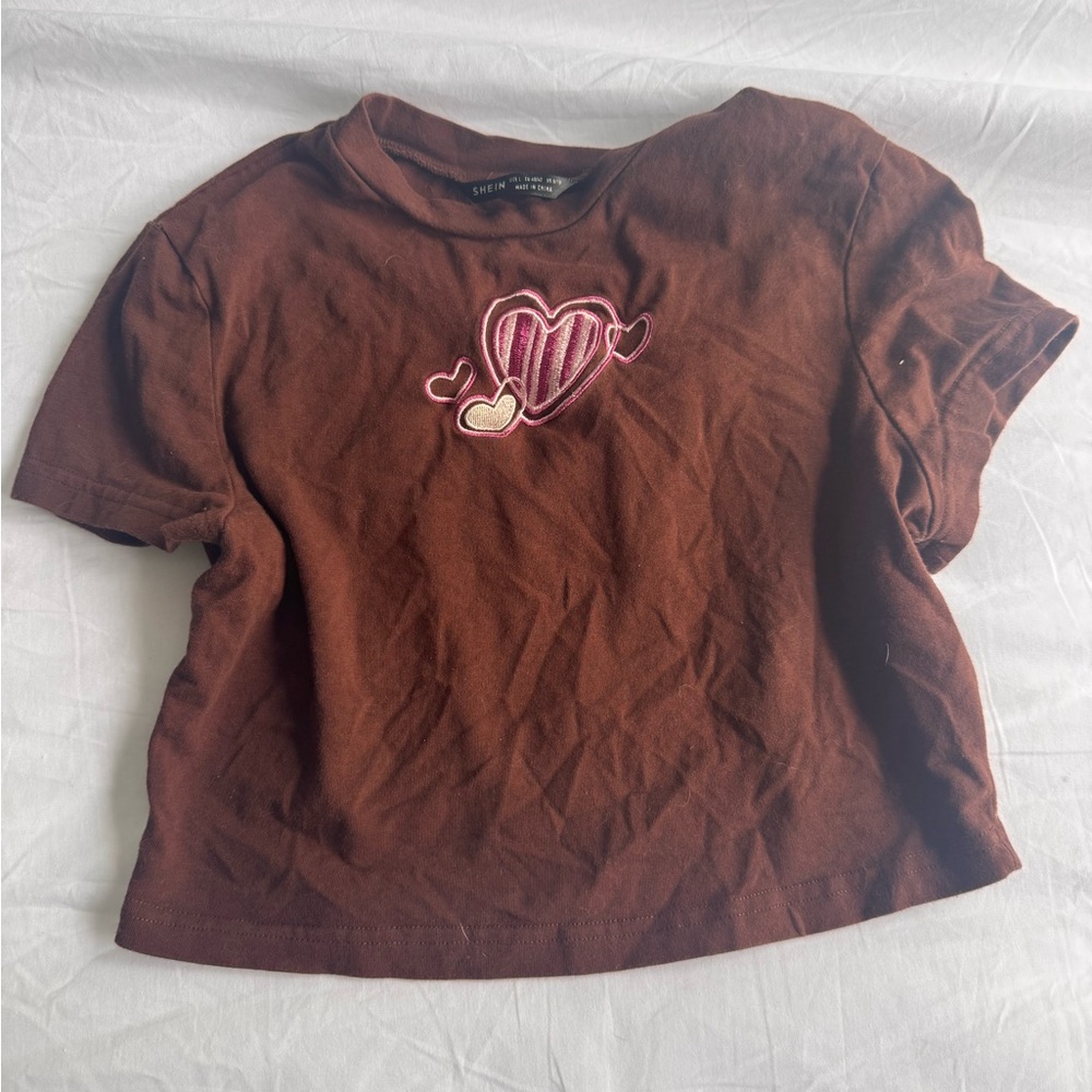 SHEIN Brown and Pink Cropped Tee Short Sleeve